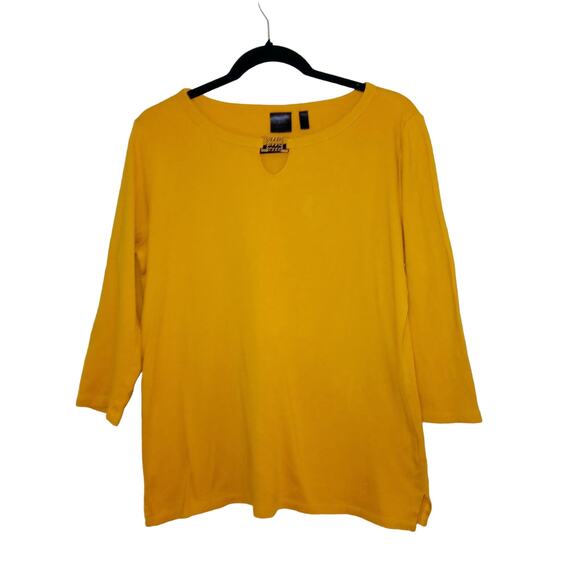 Rafaella Studio Tops - Rafaella Blouse Large Yellow Gold Elbow Length Sleeves Top 100% Cotton